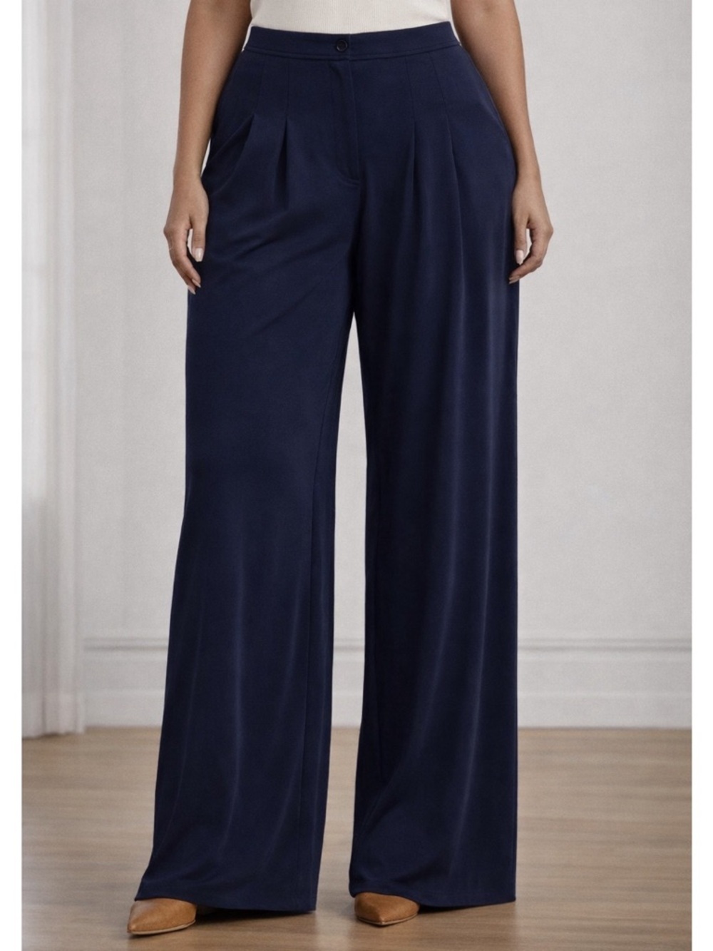 Lauren Ralph Lauren Pleated Stretch Jersey Wide-Leg Pants in Navy Size 18